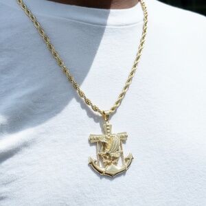 Anchor Eagle Pendant With 4mm 22” Rope Chain –Necklace for Men